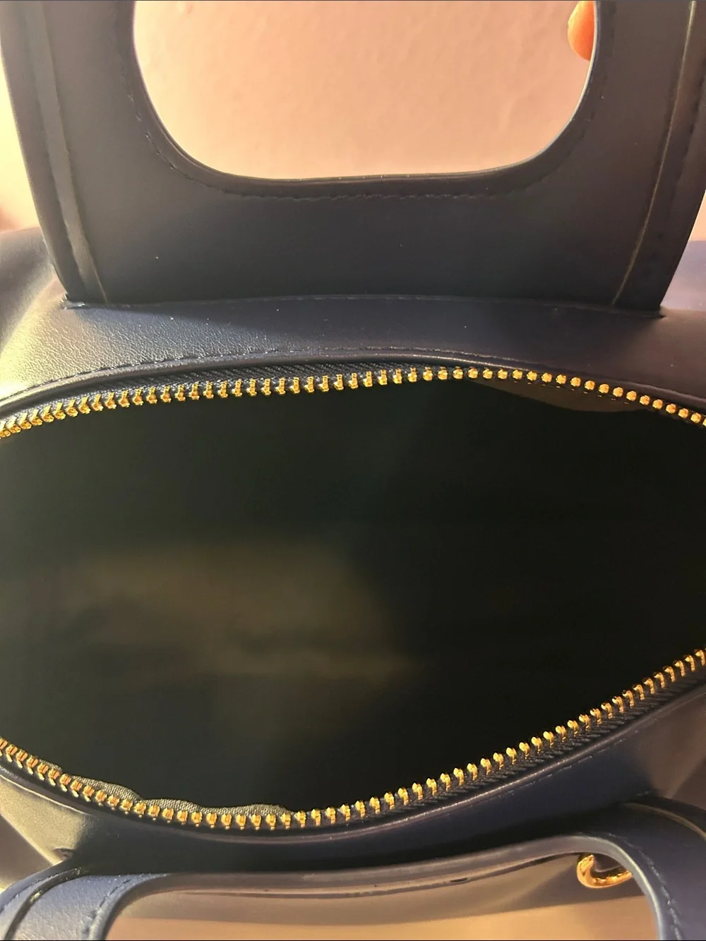 Navy PU Leather Top-Handle Satchel with Gold Hardware